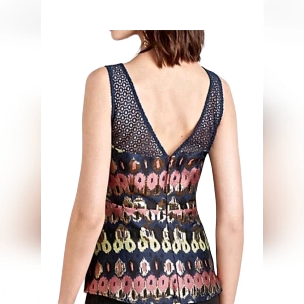 ANTHROPOLOGIE HD in Paris Navy and Gold Patterned Tank Top - Picture 2 of 7